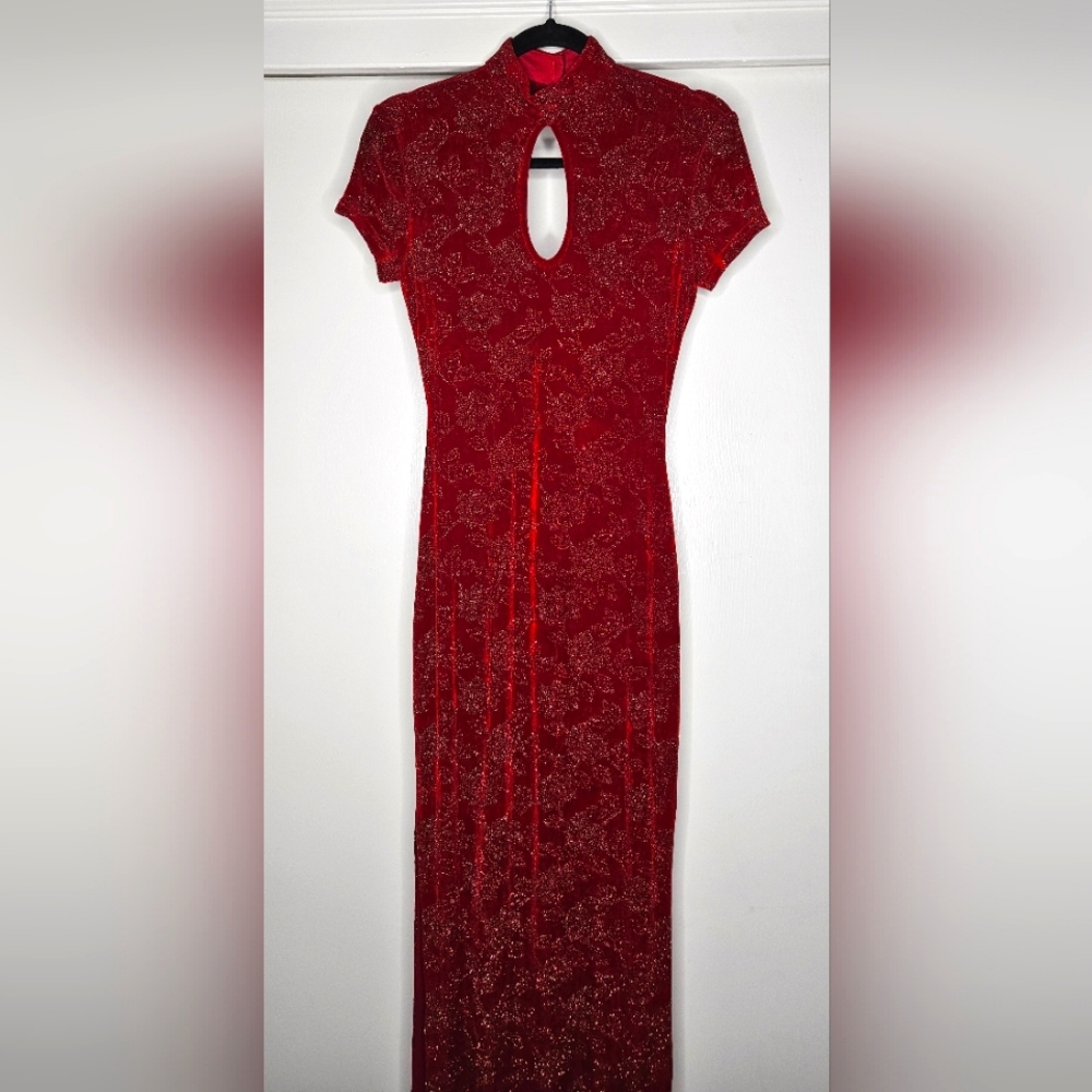90s VTG CACHÉ Backless Keyhole Dress Stretchy Sz 4